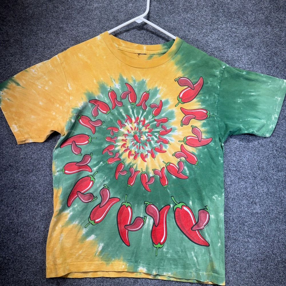 Liquid Blue Red Hot Chili Peppers T-Shirt Men M Green Yellow Tie Dye Vintage Y2K